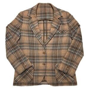 Vintage Homemade Plaid Blazer Jacket Women's Brown Tweed Formal